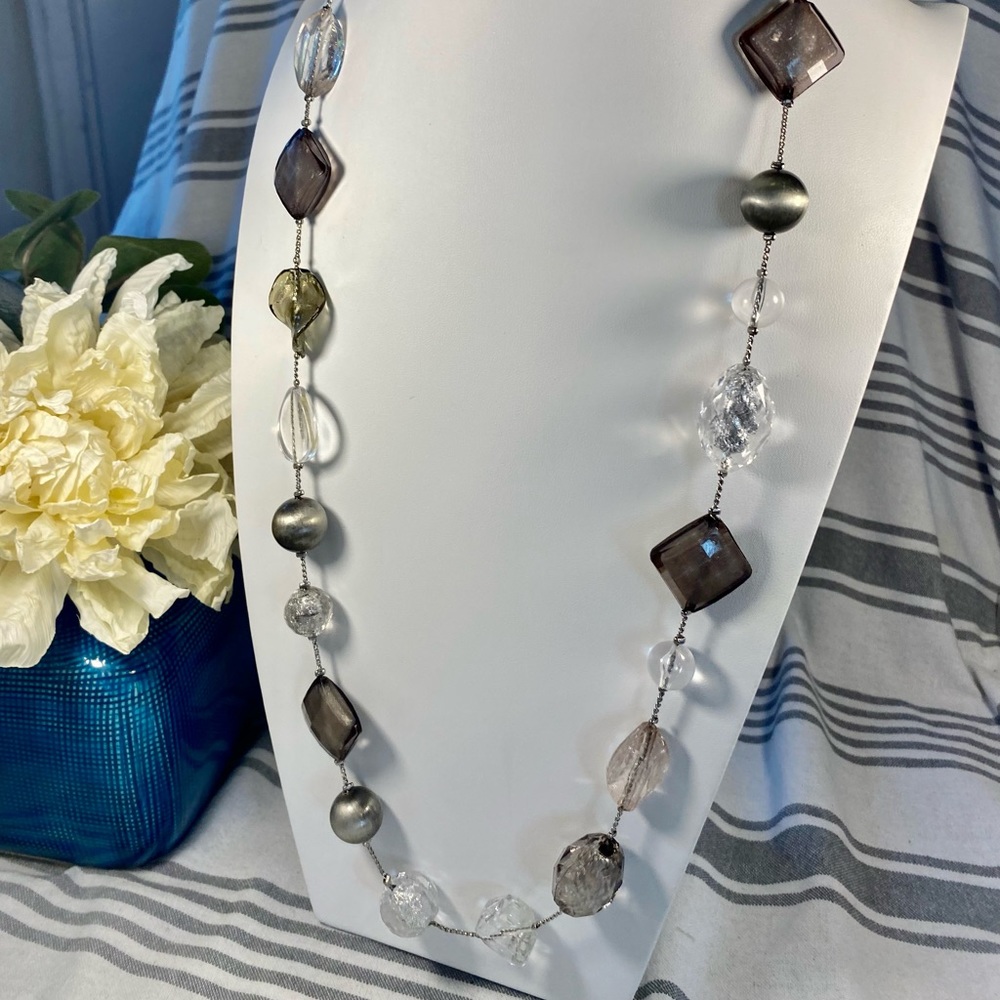 Beautiful Asymmetrical Silver Tone Glass Beaded Necklace HEAVY